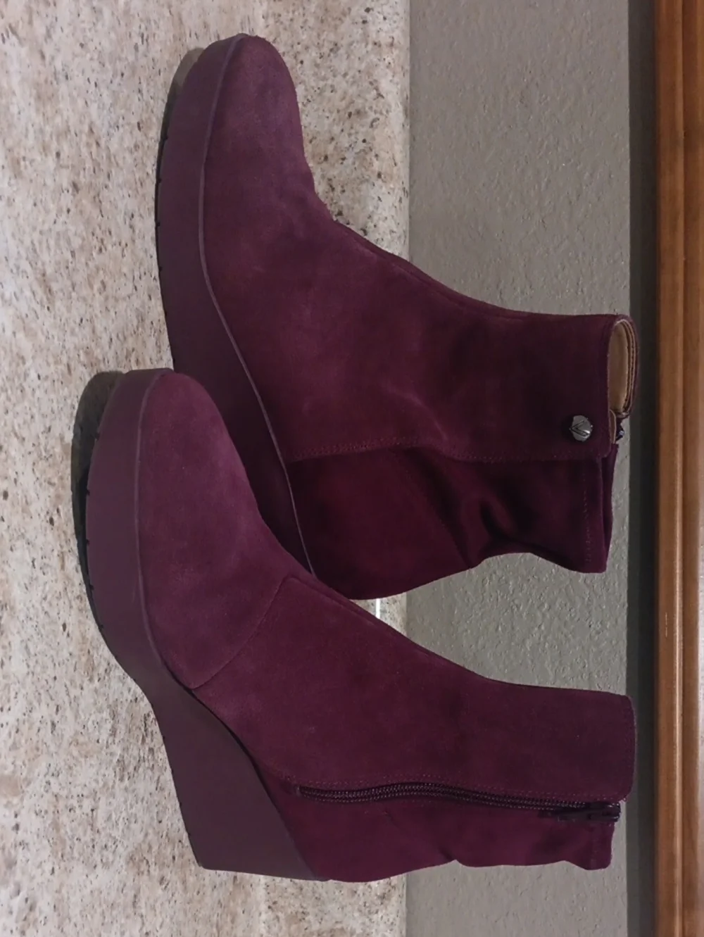 Women's Vionic Suede Ankle Boots - Plum - Picture 4 of 8